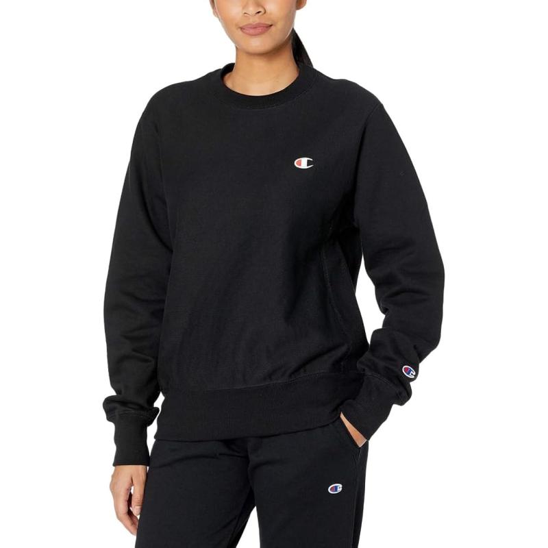 Champion Women’s Reverse Weave Boyfriend Crew (Retired Colors)(Black C ...